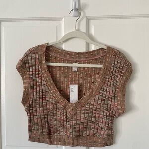 NWT Urban Outfitters BDG Tan/Pink V-Neck Crop Vest